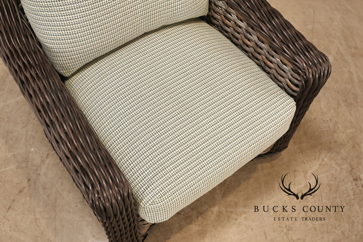 Lane Venture Pair Of Woven Wicker Outdoor Lounge Club Chairs With Cushions