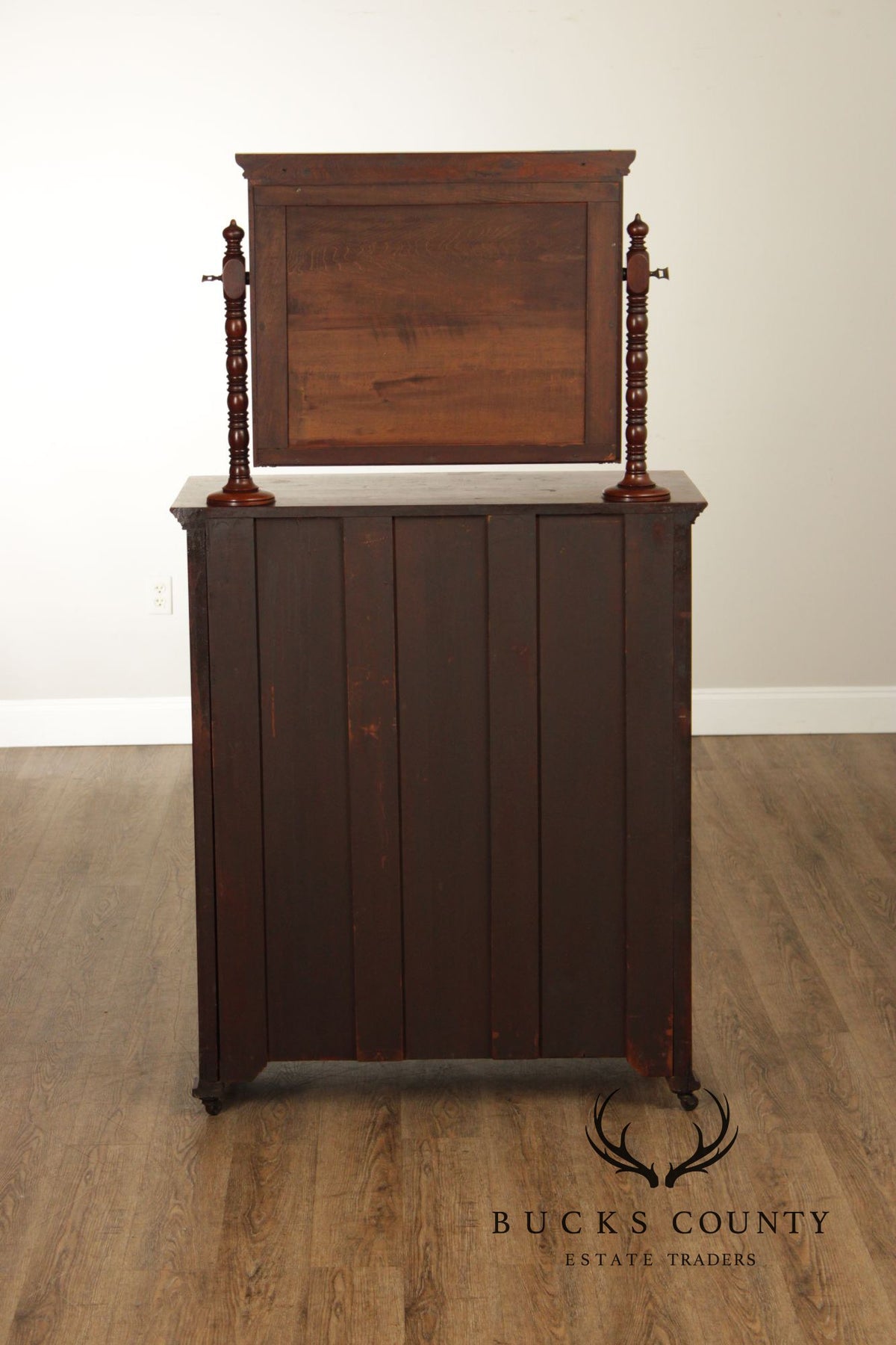 Antique Victorian Mahogany Bonnet Chest With Mirror