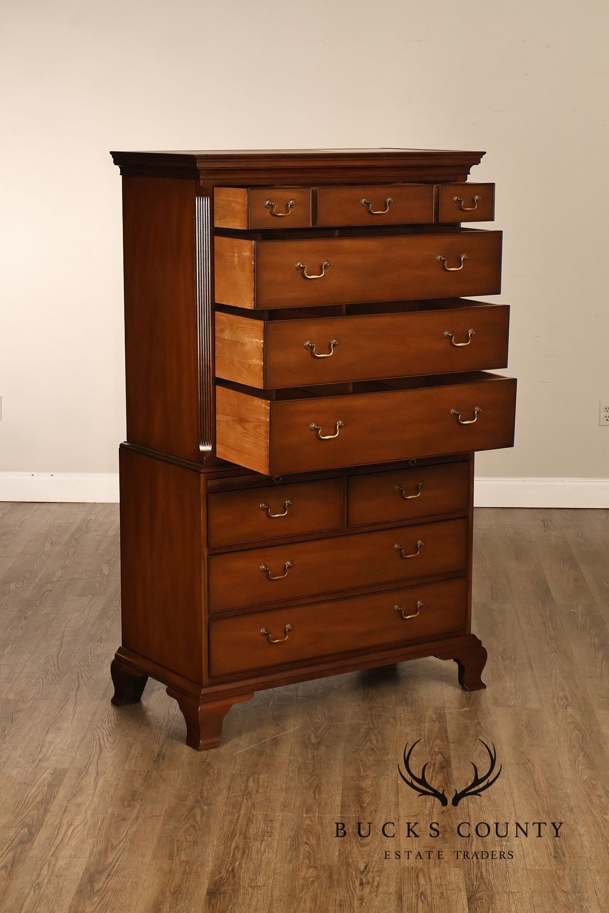 Kittinger Mahogany 10 Drawer Chippendale Style Chest-on-Chest Tall Dresser