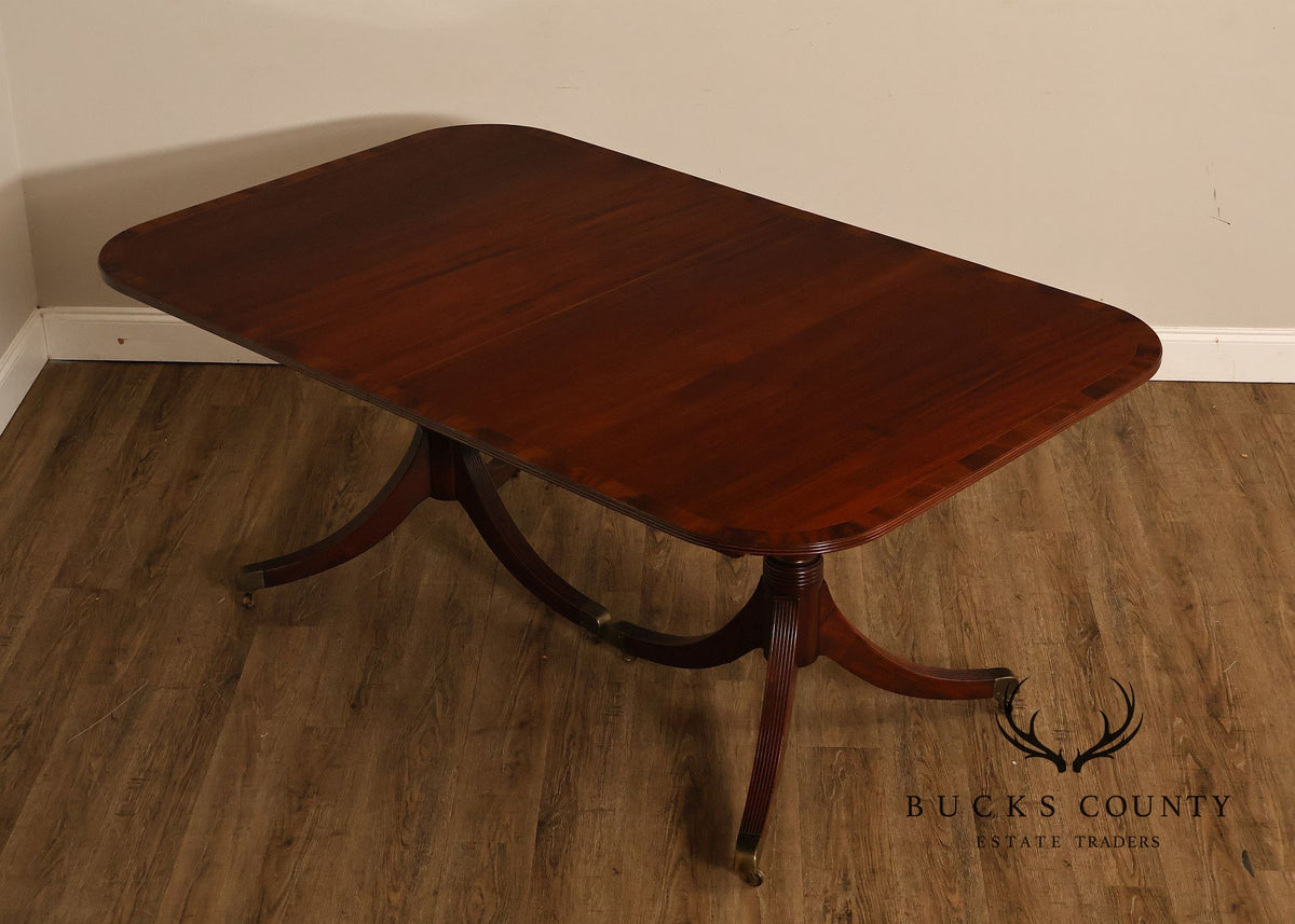 Regency Style Banded Mahogany Double Pedestal Dining Table With 2 Leaves