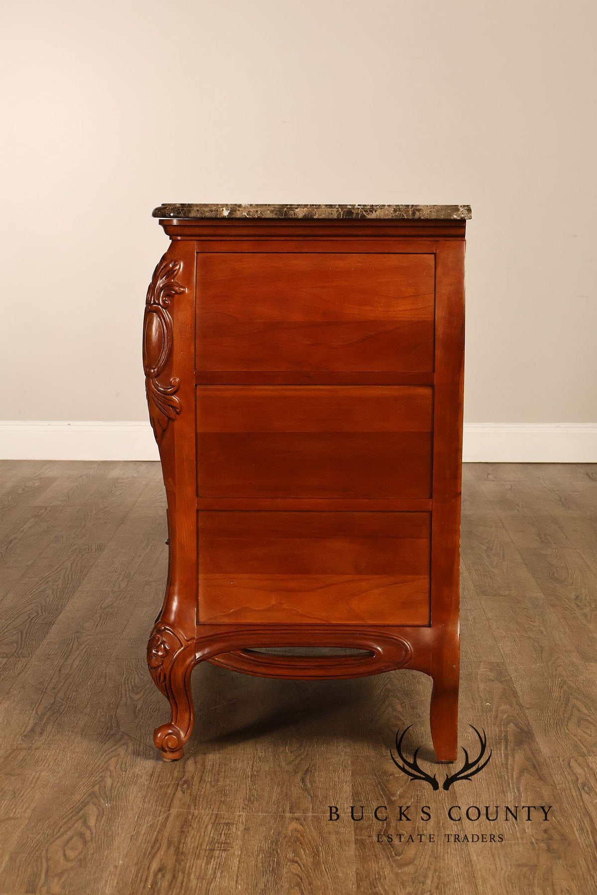Century Furniture Pair of Marble Top Bombe Chests