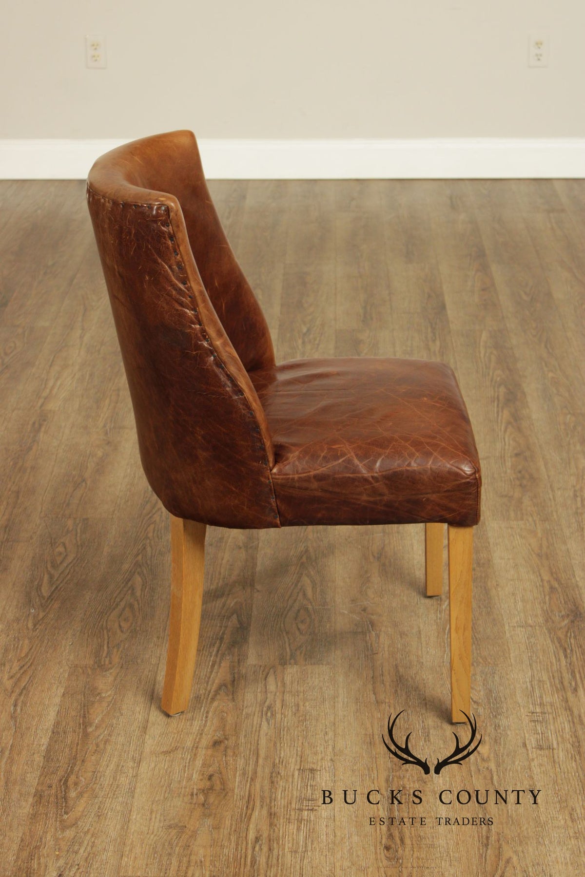 Restoration Hardware French Style Set of Four Leather Dining Chairs