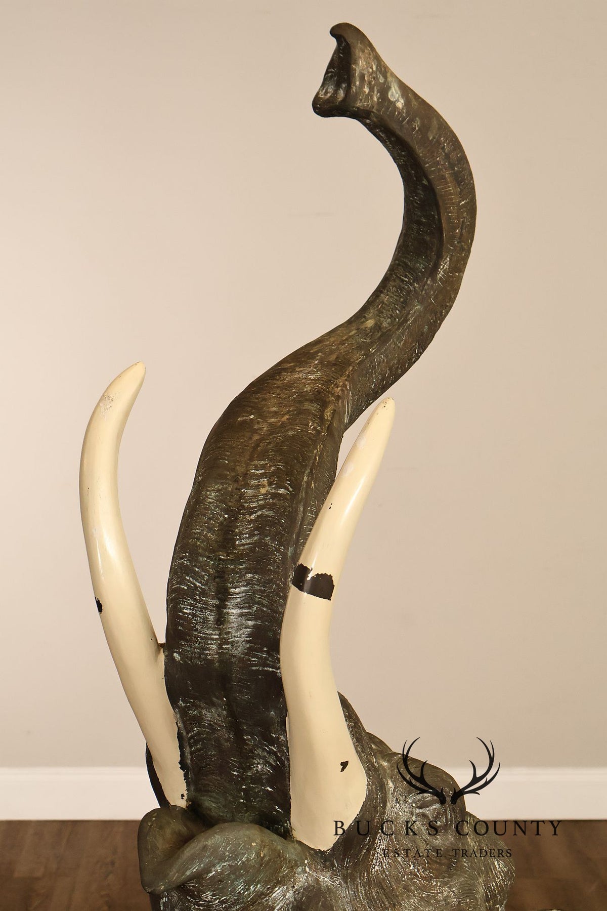 Monumental Cast Bronze Raised Trunk Elephant Garden Statue