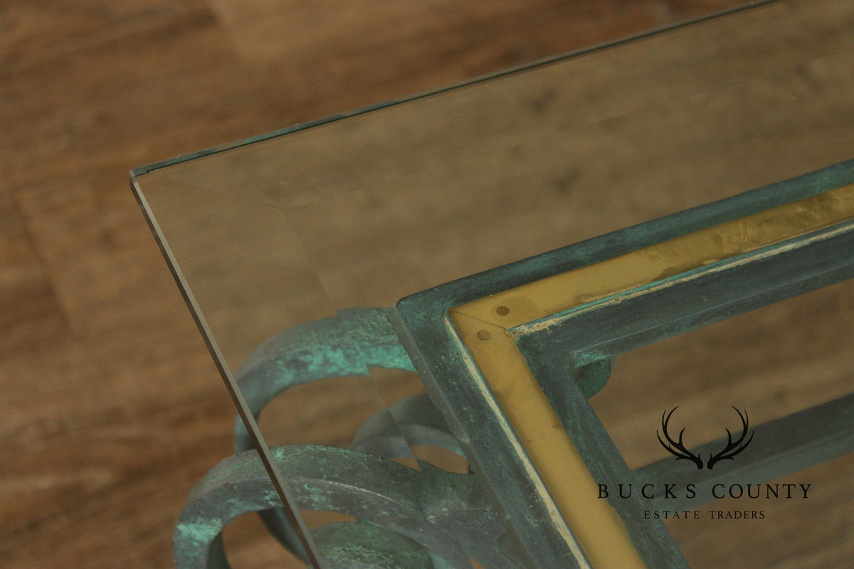 Baroque Style Glass Top Wrought Iron Coffee Table