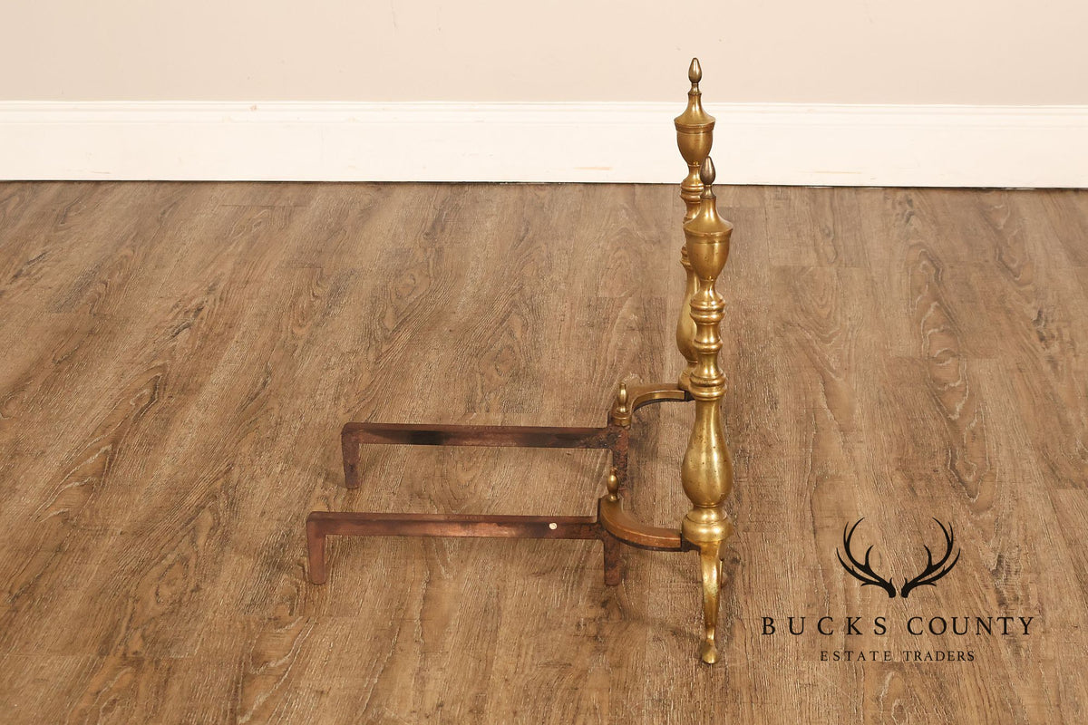 Puritan Federal Style Pair of Brass Andirons