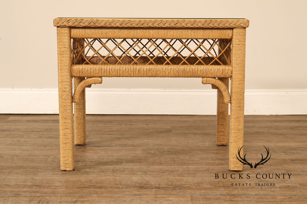 Lexington Henry Link Glass Top Wicker Side Table