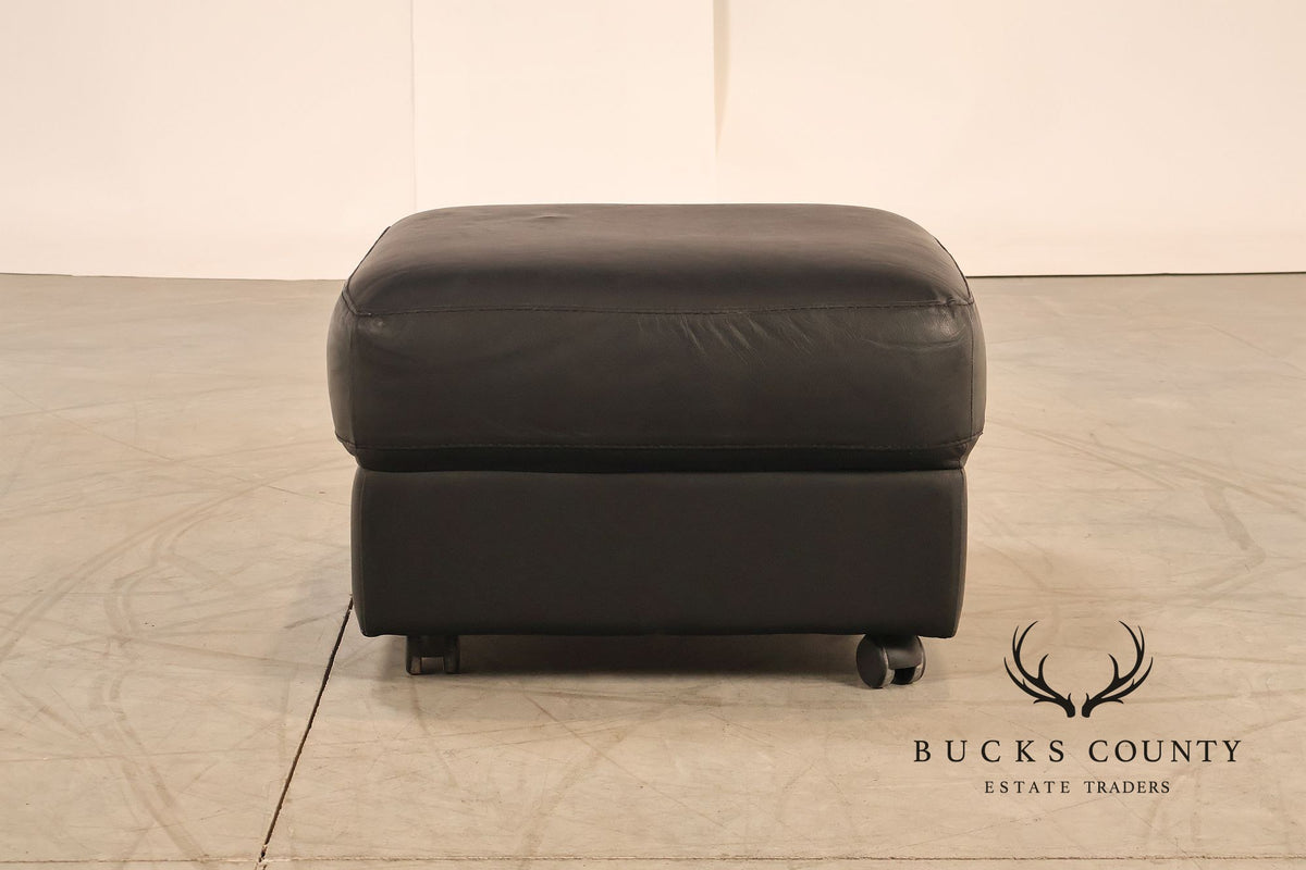 Brazialian Black Leather Modern Square Ottoman On Casters By Italsofa Bahia Ltda