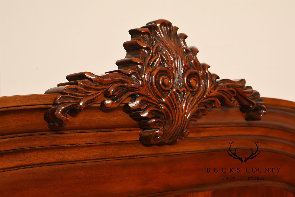 King Size Mahogany Flame Veneer Carved Bed Frame