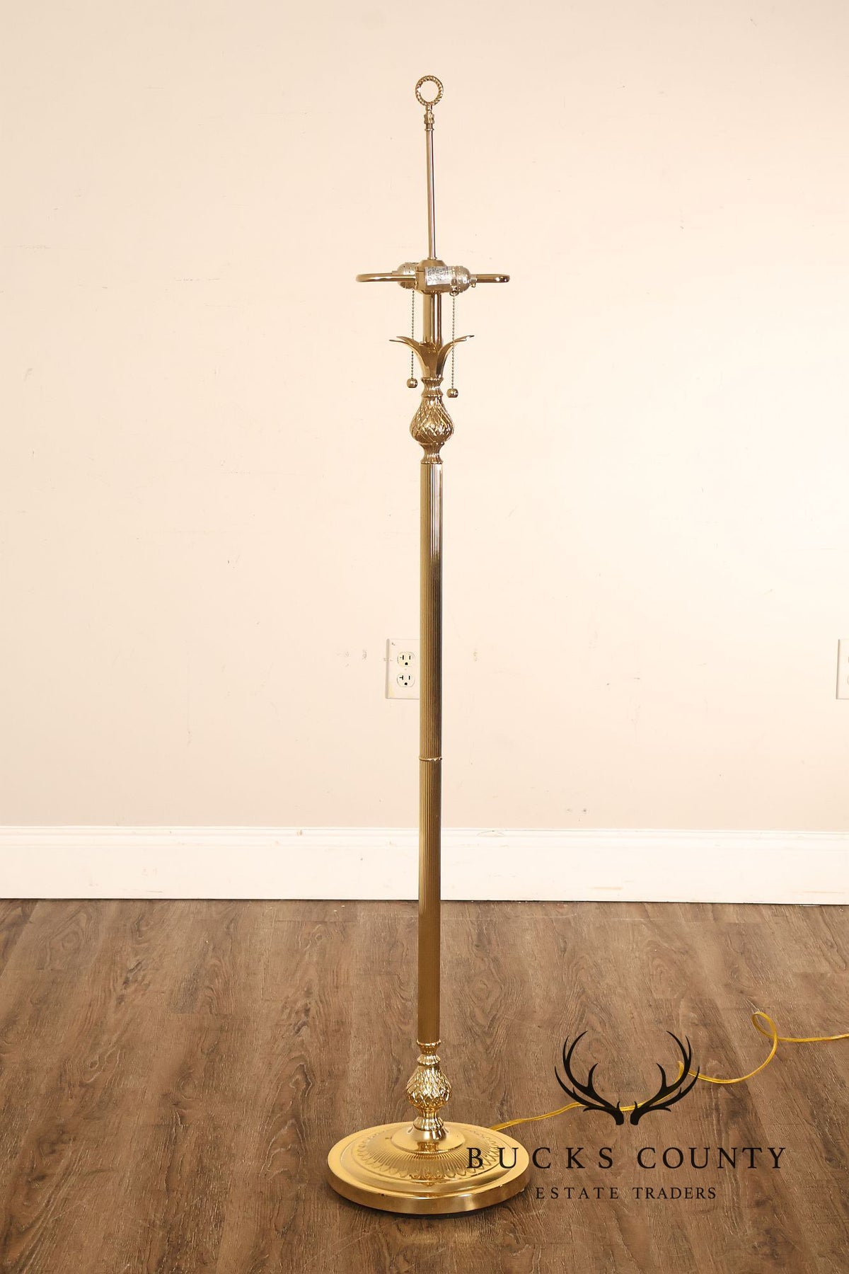 Traditional Brass Double Light Pineapple Accent Floor Lamp With Shade
