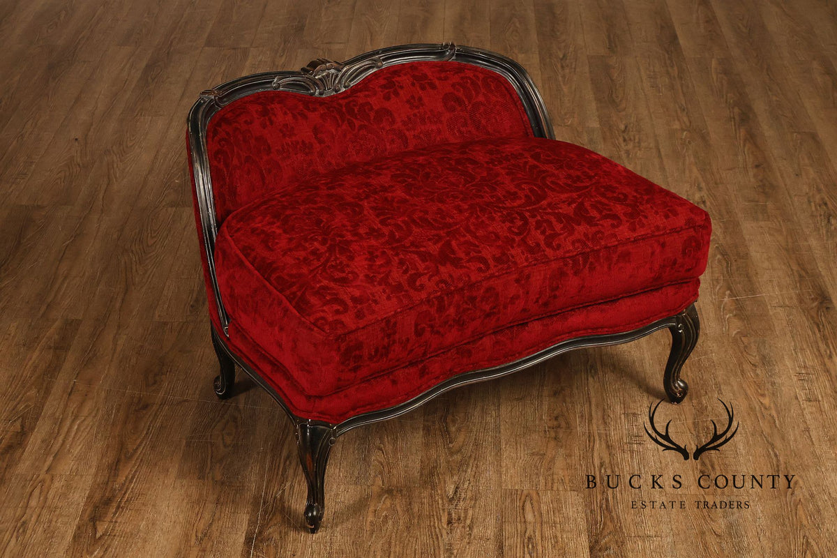 Henredon Louis XV Style Pair Of Red Upholstered Bergère Lounge Chairs