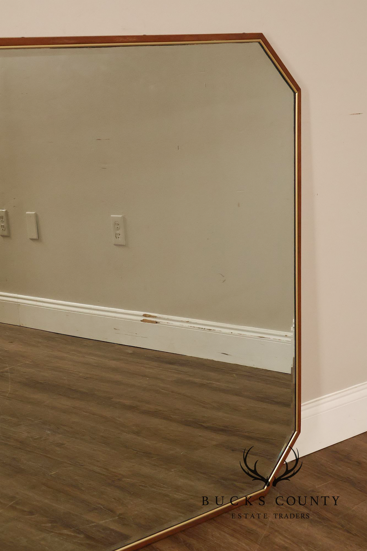 Mid Century Modern Walnut Frame Large Octagonal Wall Mirror