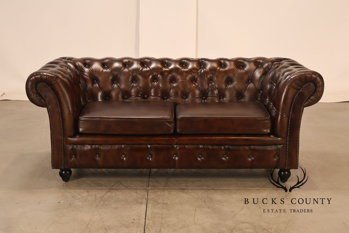Chesterfield Style 6 Foot Brown Tufted Leather Sofa