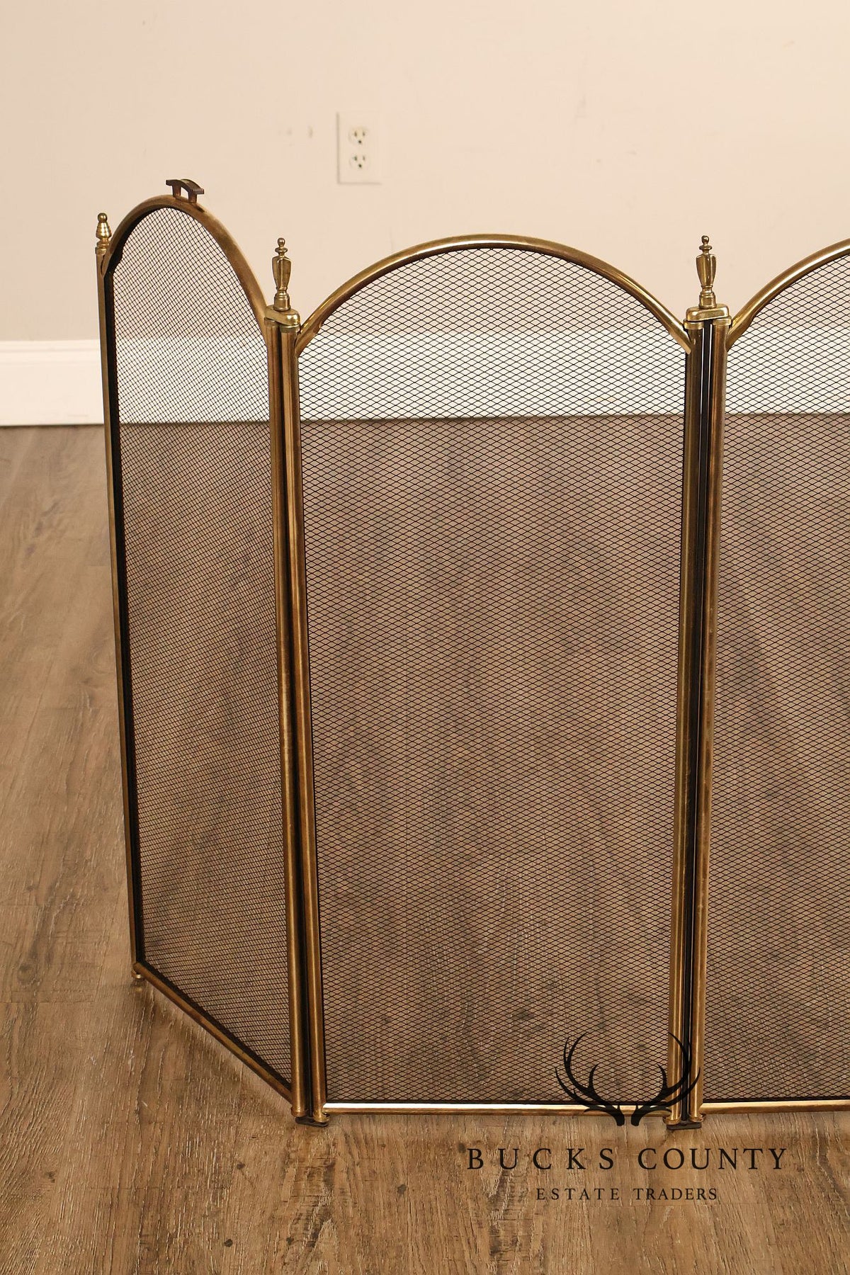 Vintage Brass Four-Panel Folding Fireplace Screen