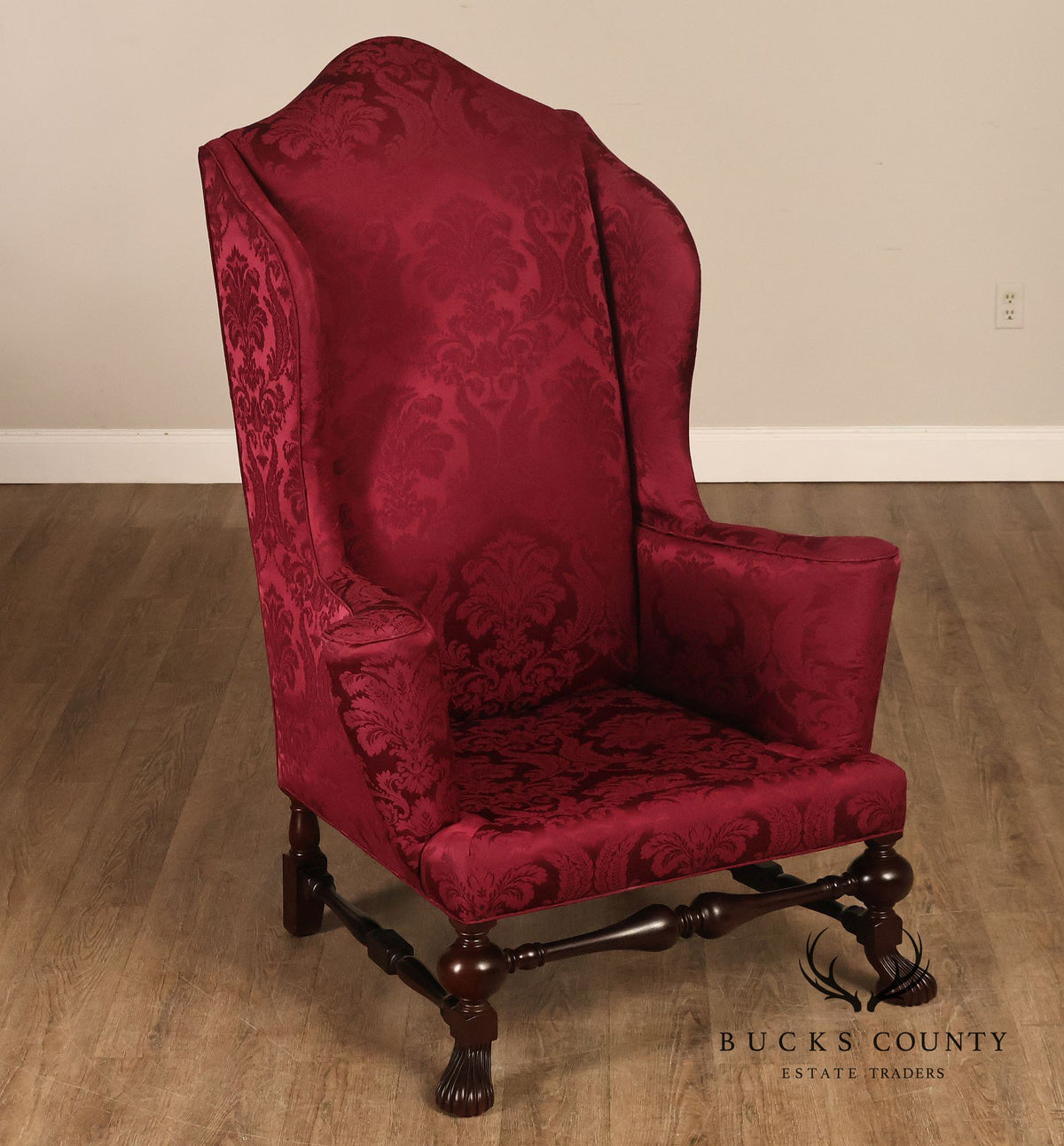 Baker Stately Homes Collection Pair of Carved Wingback Armchairs