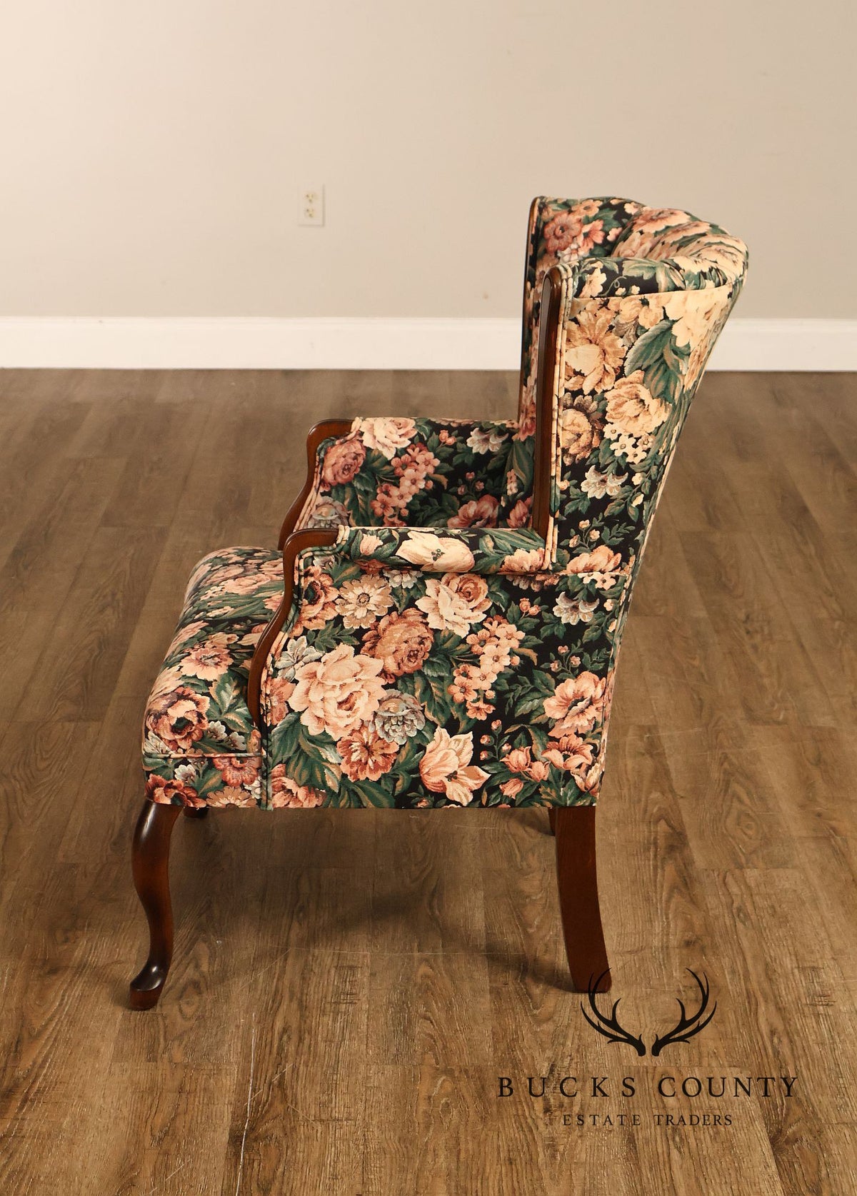 Queen Anne Style Vintage Channel Back Armchair
