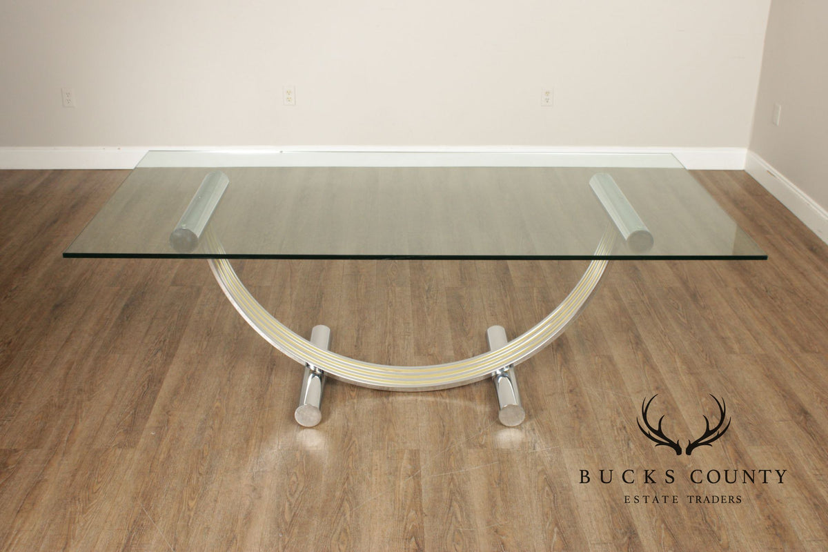 Italian Modern Glass Top Chrome Dining Table Renato Zevi
