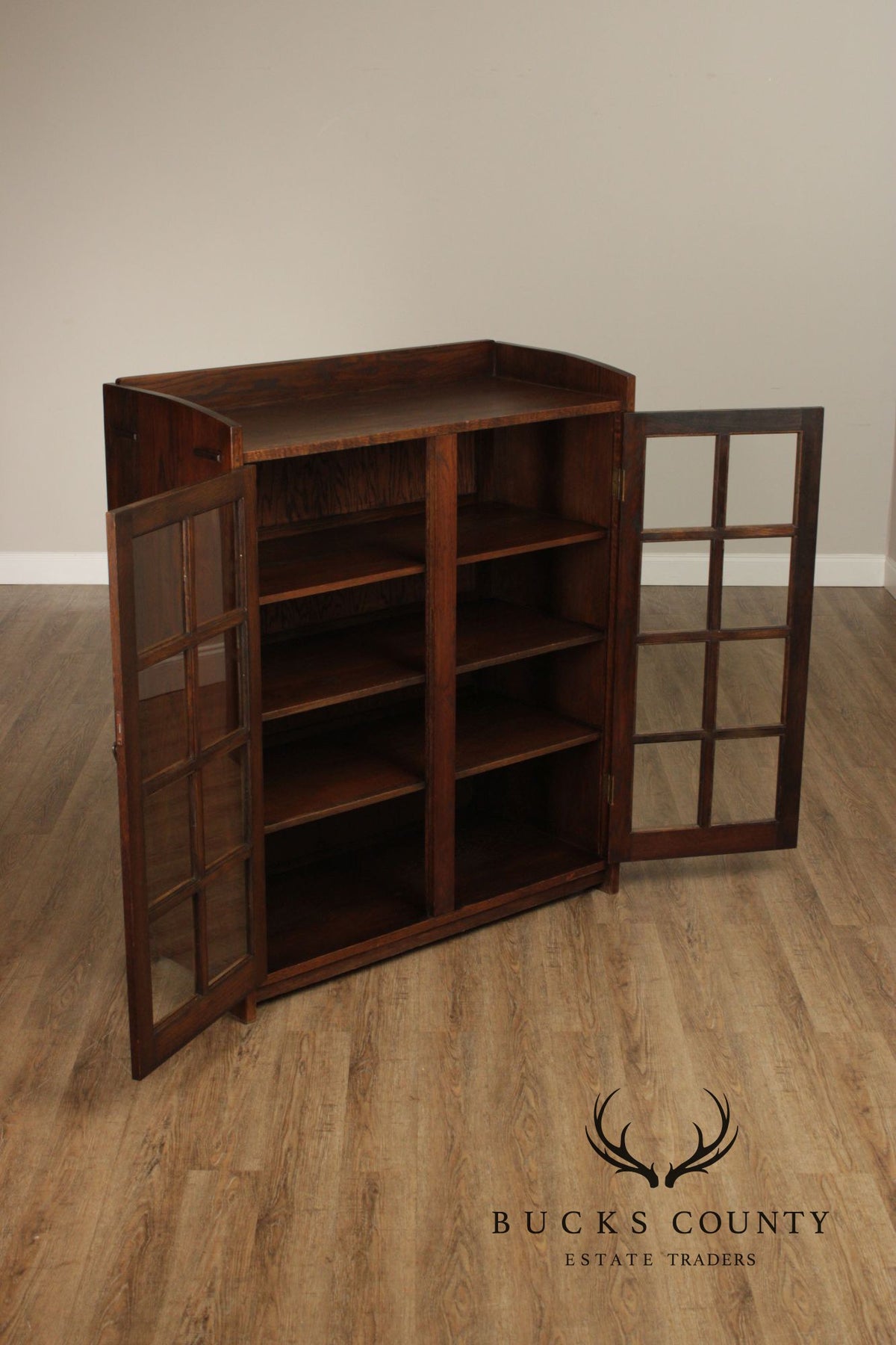 Antique Mission Oak Two Door Bookcase