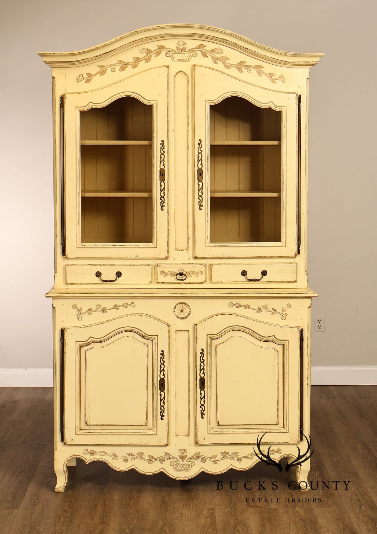 French Country Style Distress Painted China Cabinet