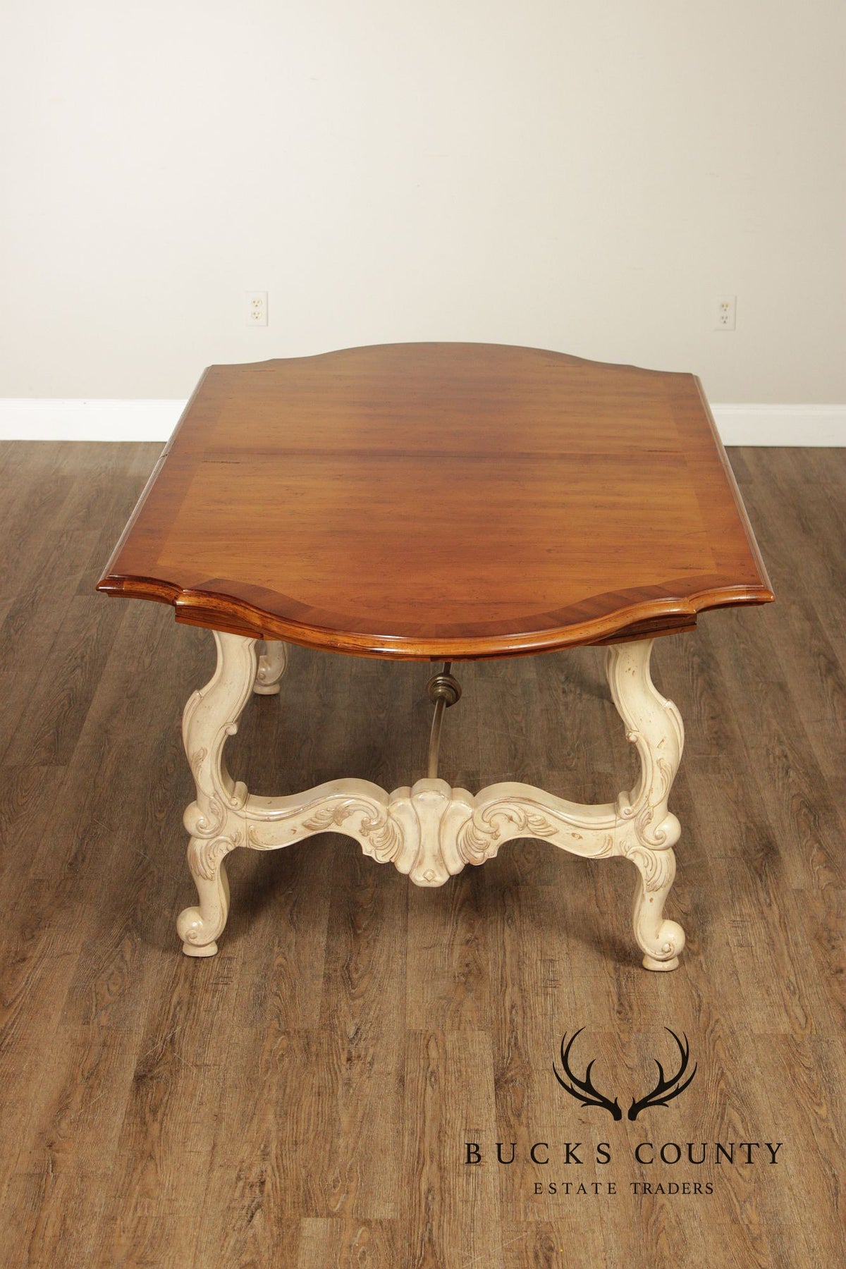 Century Cream Painted Iron Stretcher Base Dining Table