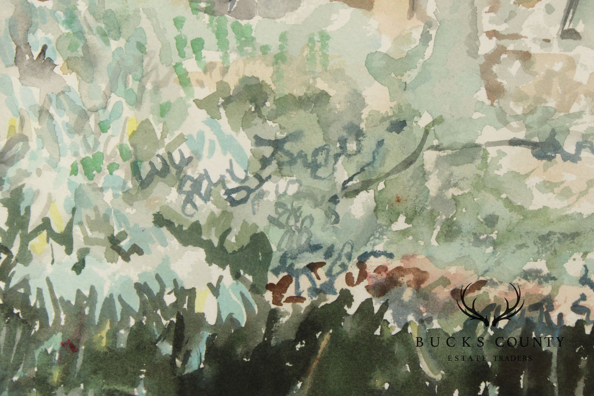 Raimond Del Noce Watercolor, Garden Fountain
