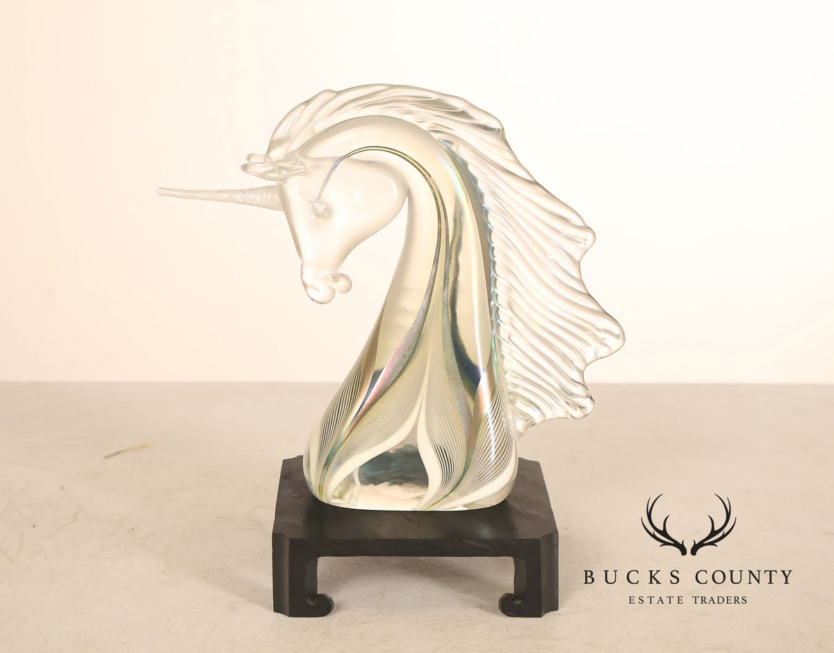 Stuart Abelman Art Glass Unicorn on Stand