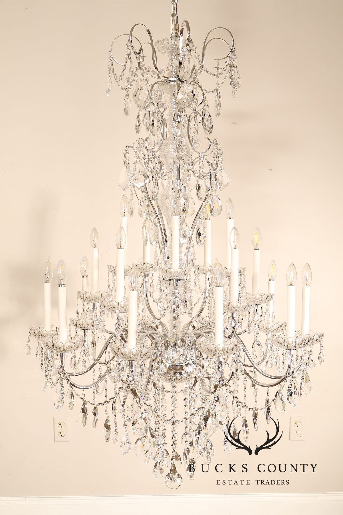 Schonbek Twenty-Light Crystal Two-Tier Polished Silver Chandelier