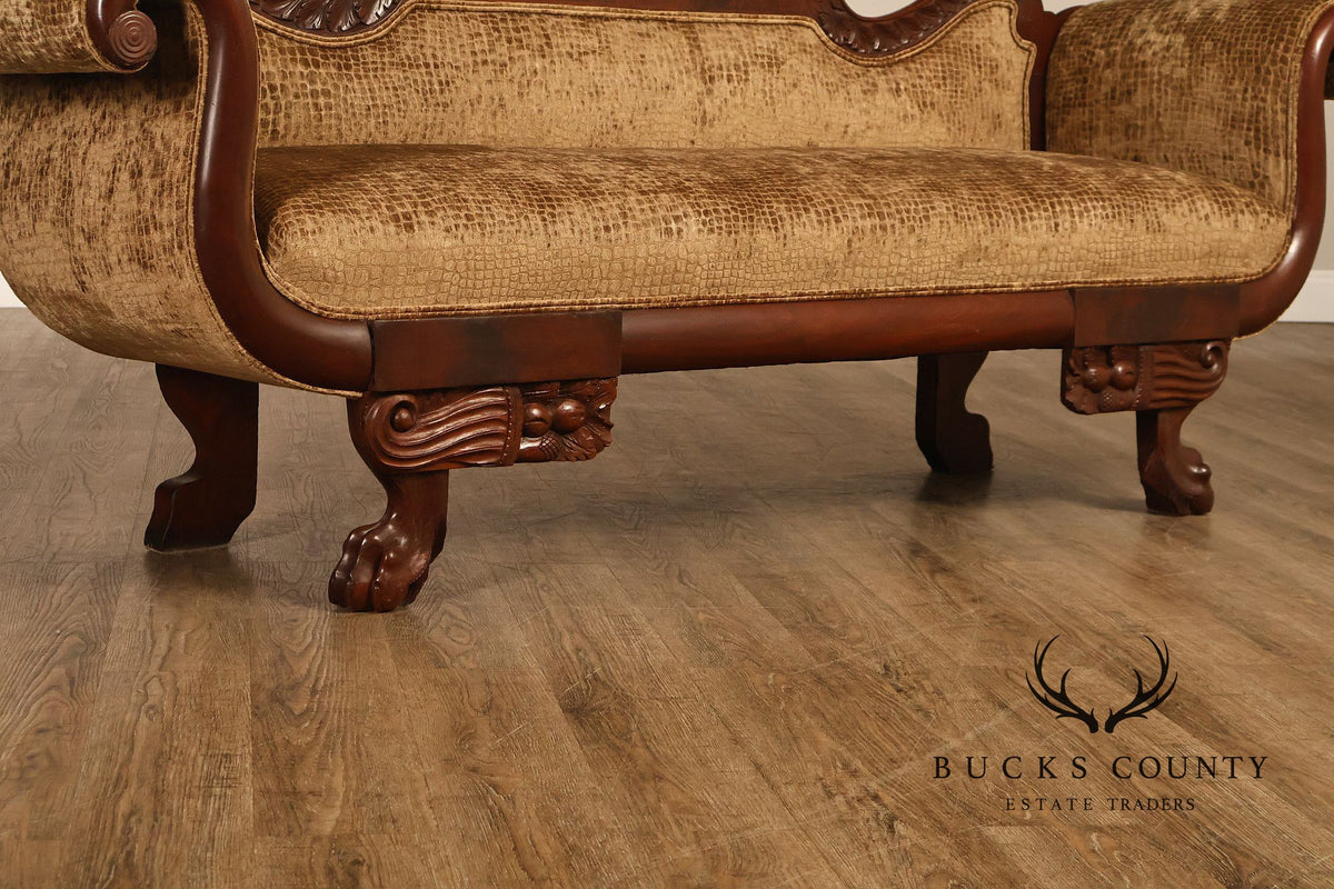 Antique American Classical Empire Style Mahogany Upholstered Sofa