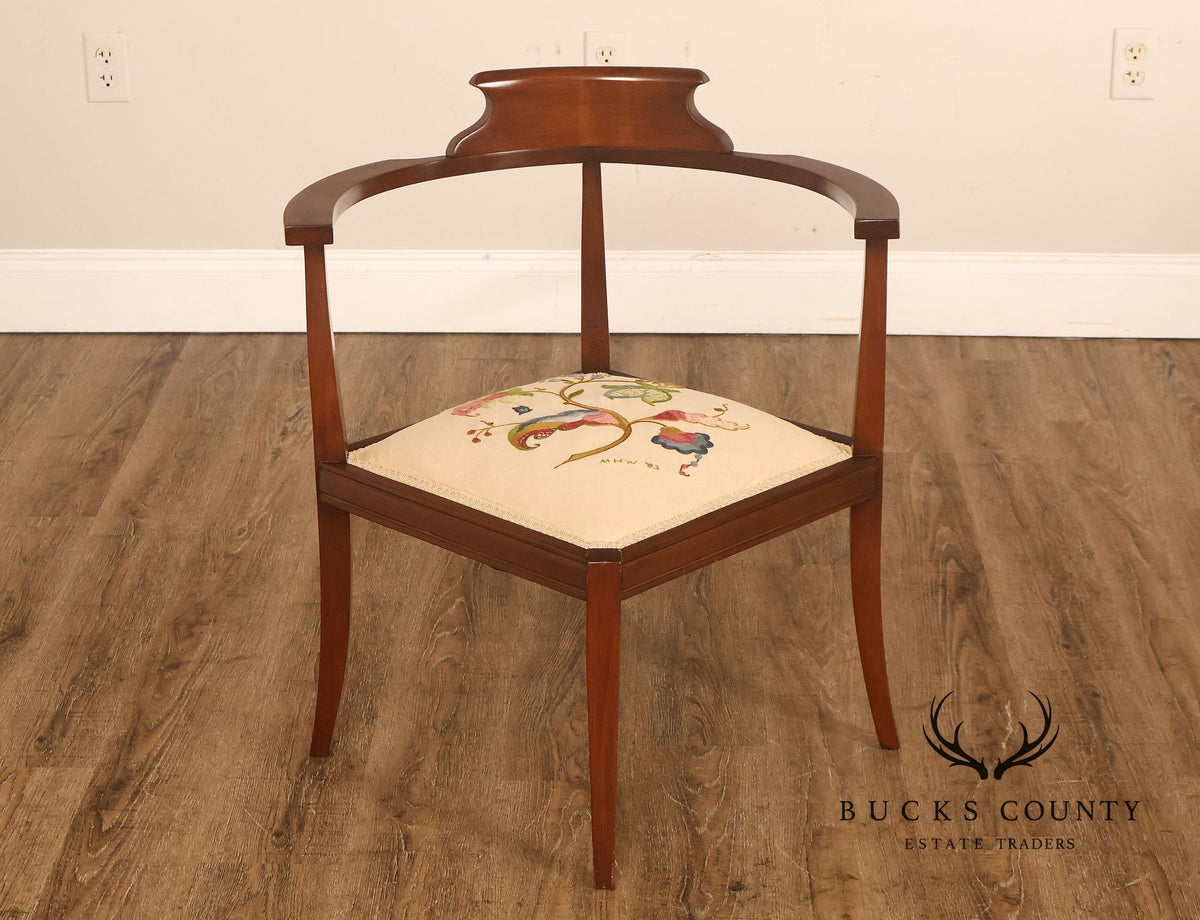 Scandinavian Carved and Embroidered Corner Chair