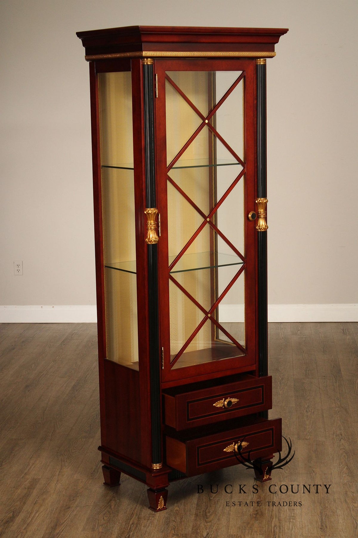 Regency Style Mahogany And Ebonized Pair Of Display Cabinets By Infinity Gigasso