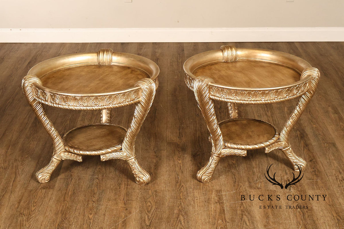 Hollywood Regency Style Pair of Gilt Side Tables