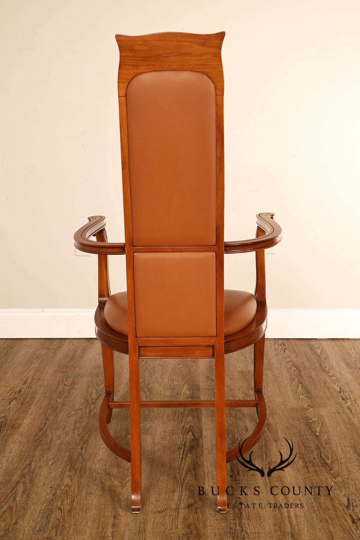 Antique Art Nouveau Carved Wood And Leather Armchair