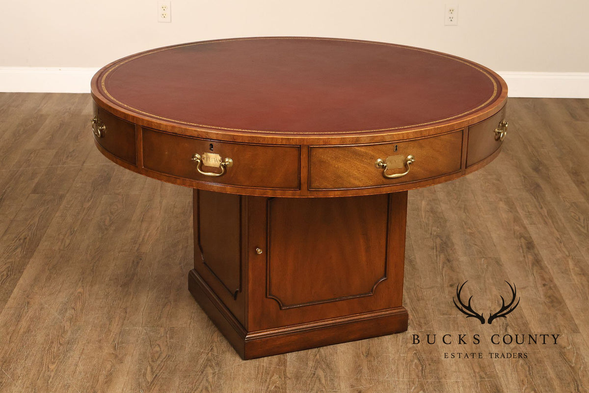 Kittinger Leather Top Round Rent Table With Drawers T295