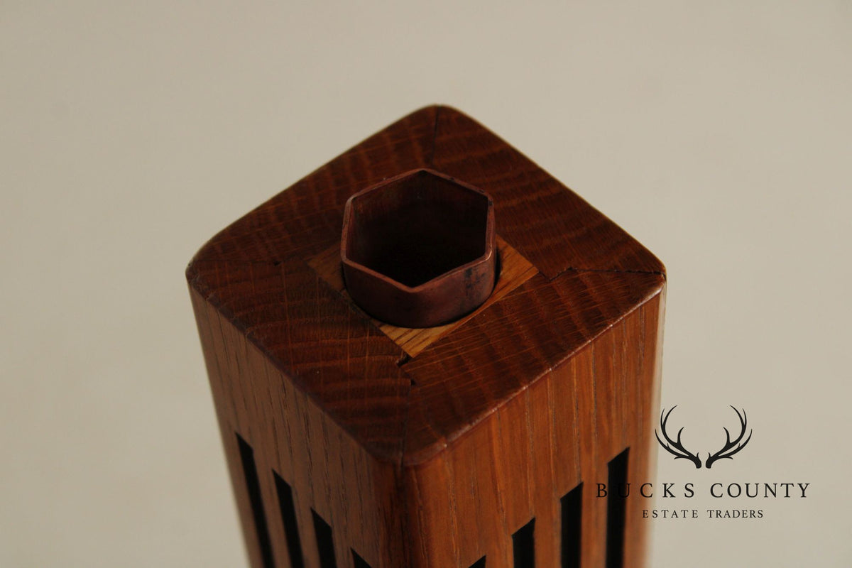 Mission Guild Studio Arts & Crafts Style Oak Candle Holder