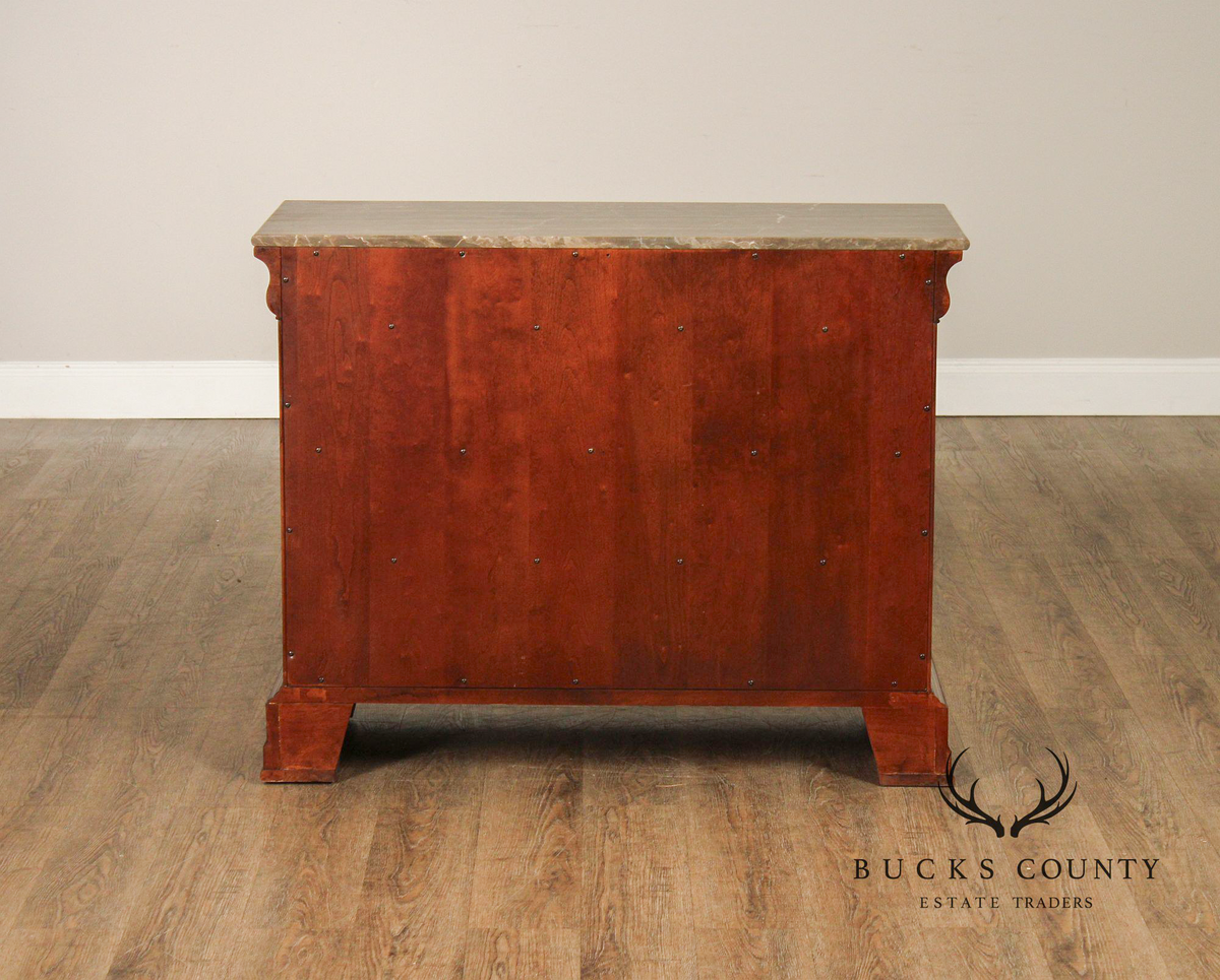 Ethan Allen Louis Philippe Style Pair of 'Fisher' Marble Top Chests