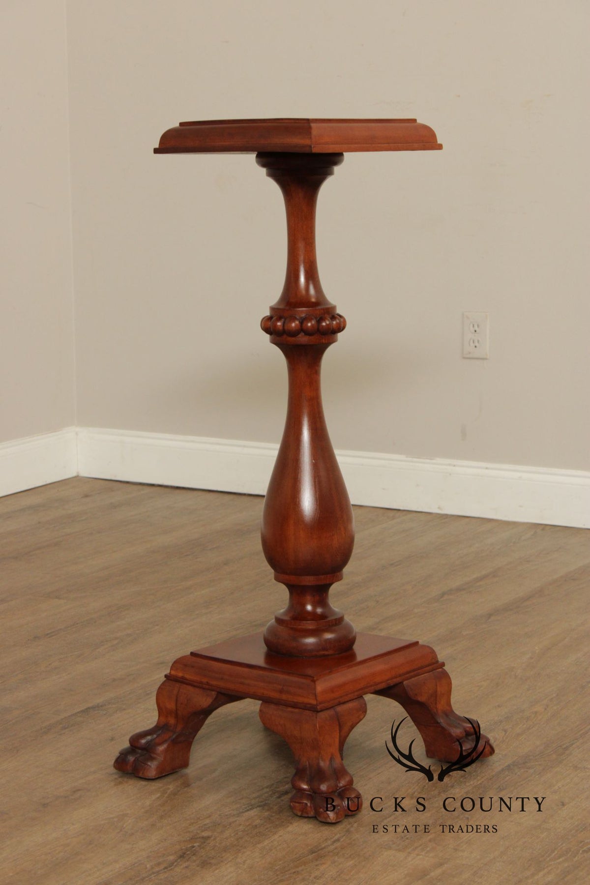 Traditional Mahogany Pedestal Plant Stand with Claw Feet