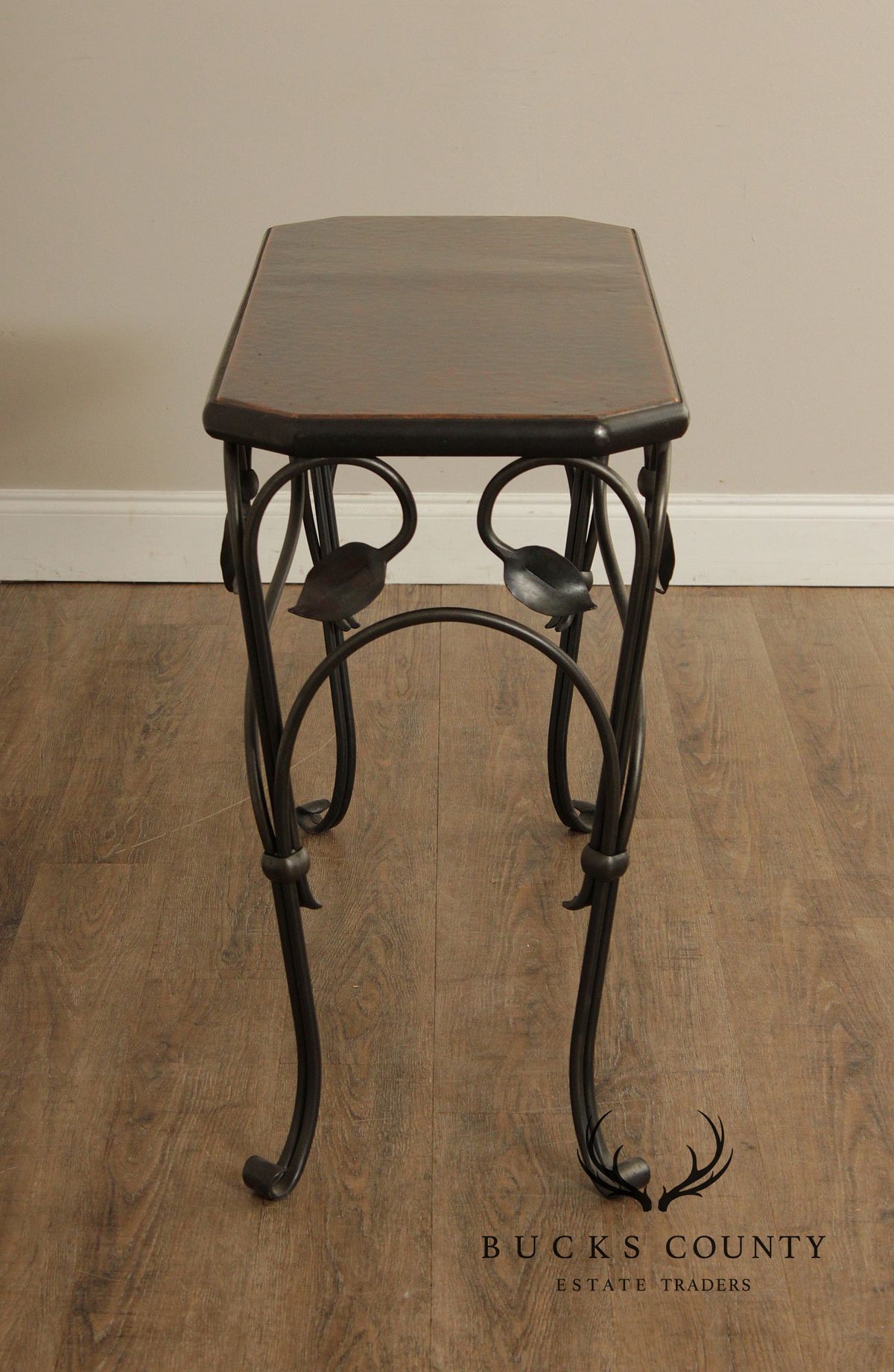 QualityForged Iron and Hammered Copper Top Console Table