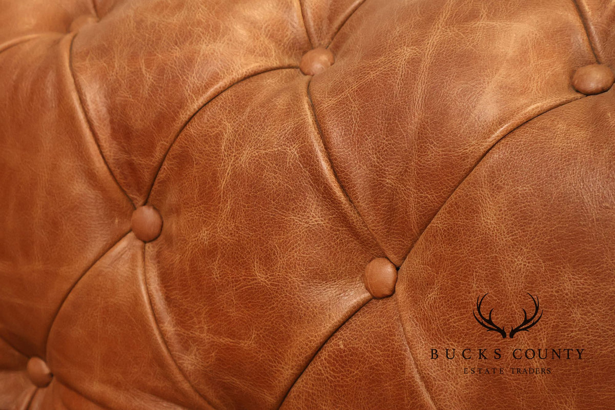 Chesterfield Style 7 Foot Distressed Brown Tufted Leather Sofa