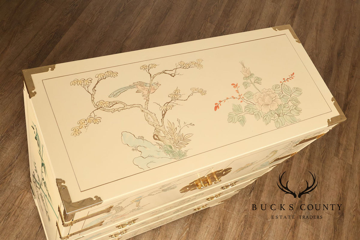 Chinoiserie Hand Painted Decorated Tall Chest