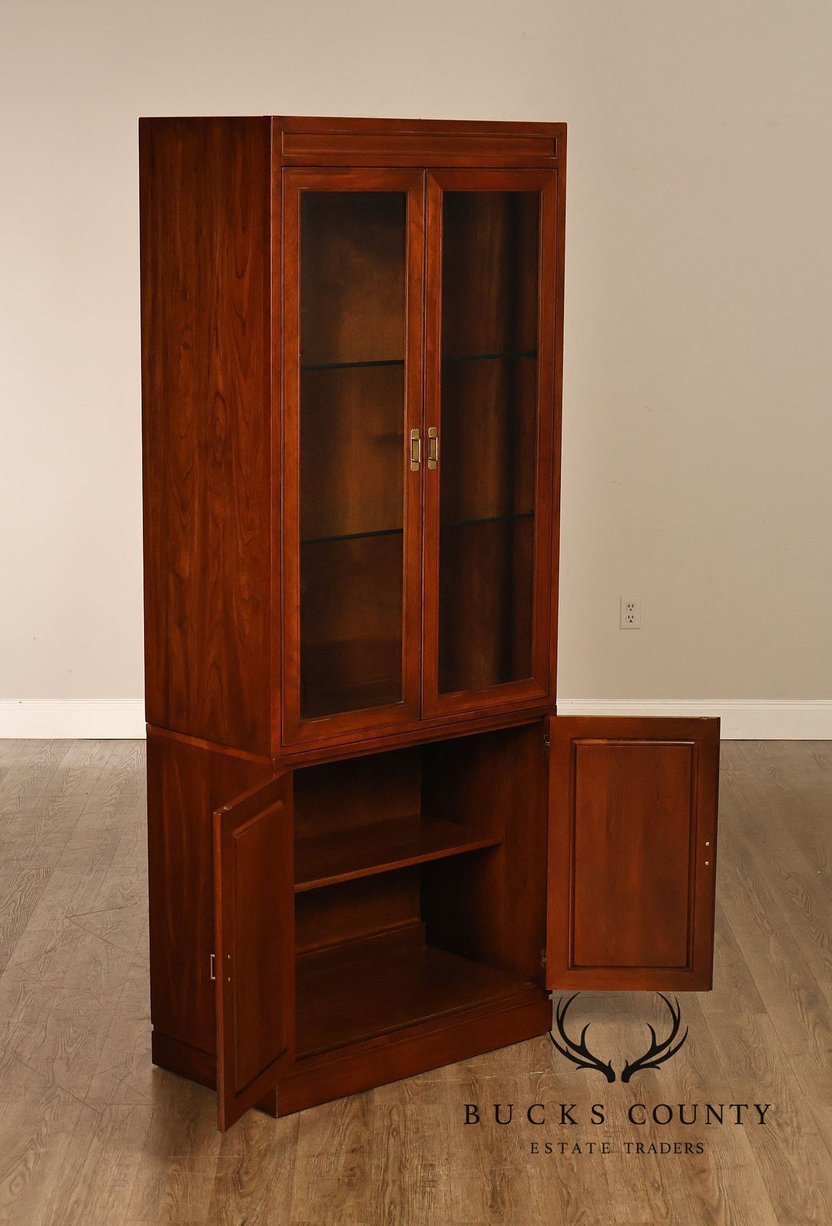 Ethan Allen Campaign Style Pair Of Display Curio Cabinets