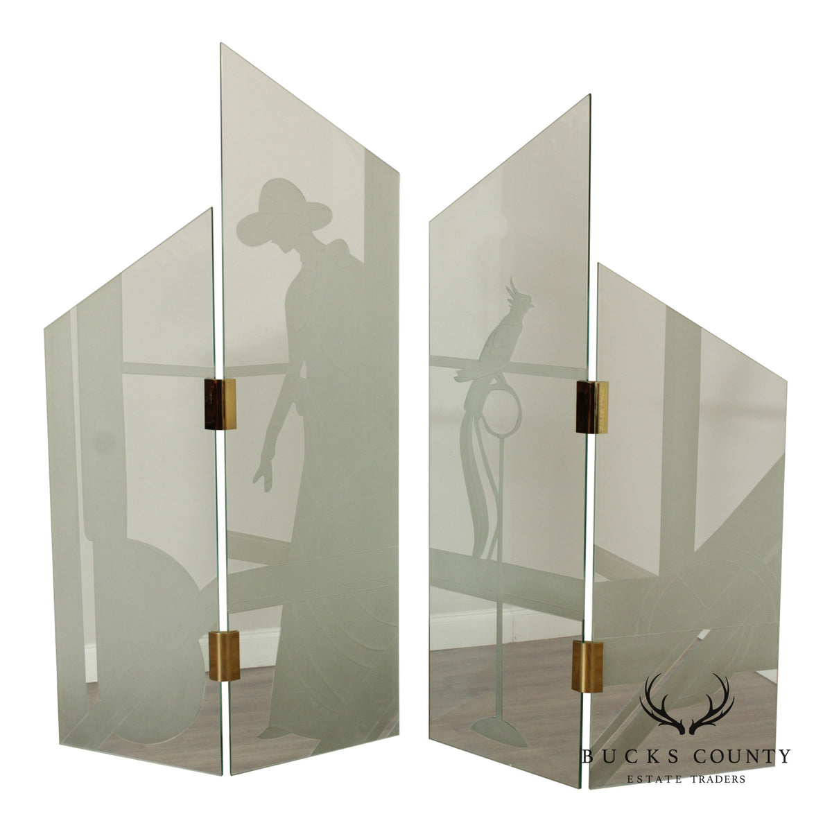 1980's Art Deco Style Glass Four-Panel Room Divider