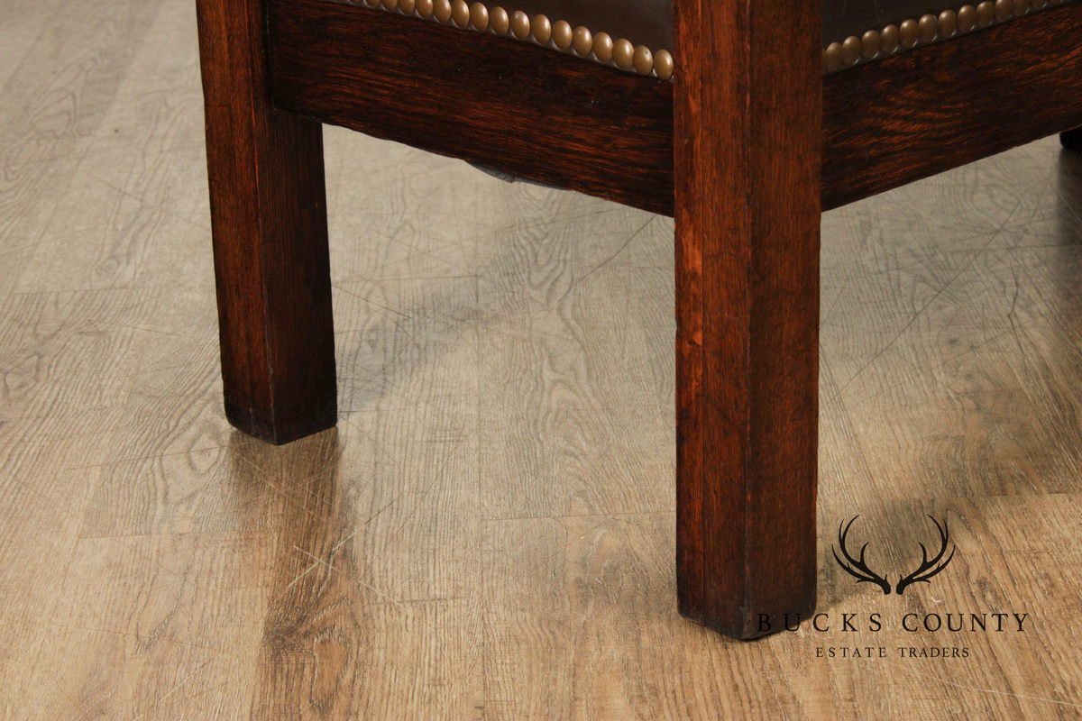 Antique Mission Arts And Crafts Oak Even Arm Settle Bench