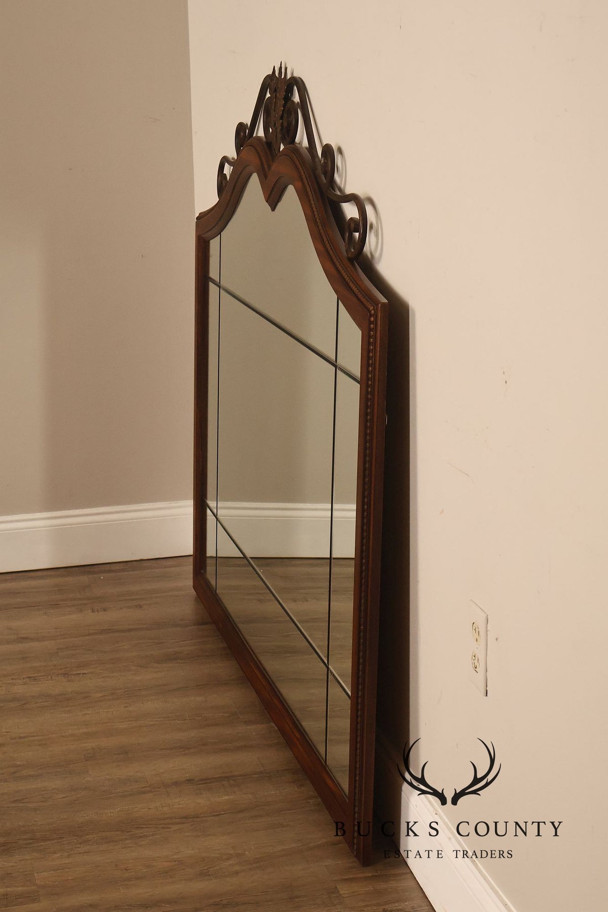 Drexel Heritage Covington Park Wood Framed Beveled Wall Mirror With Wrought Iron Scrollwork