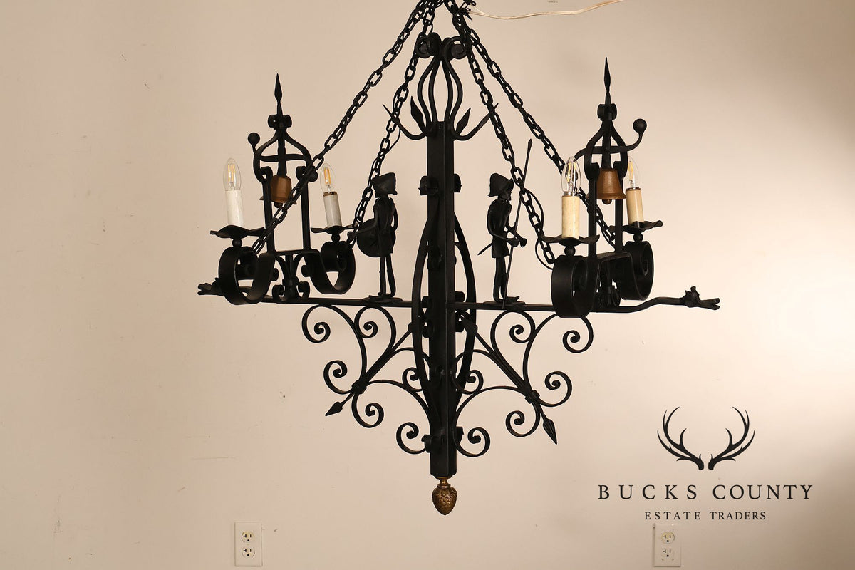 Quality Hand Forged Spanish Revival Wrought Iron Chandelier