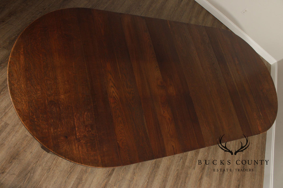 Gustav Stickley Antique Round Mission Oak Expandable Five-Leg Dining Table