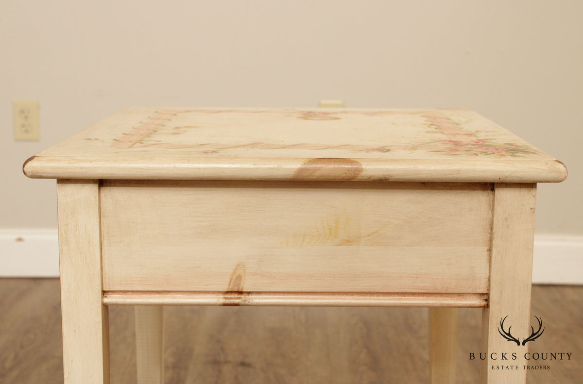 Mastercraft Floral Hand Painted Square Pine Side Table