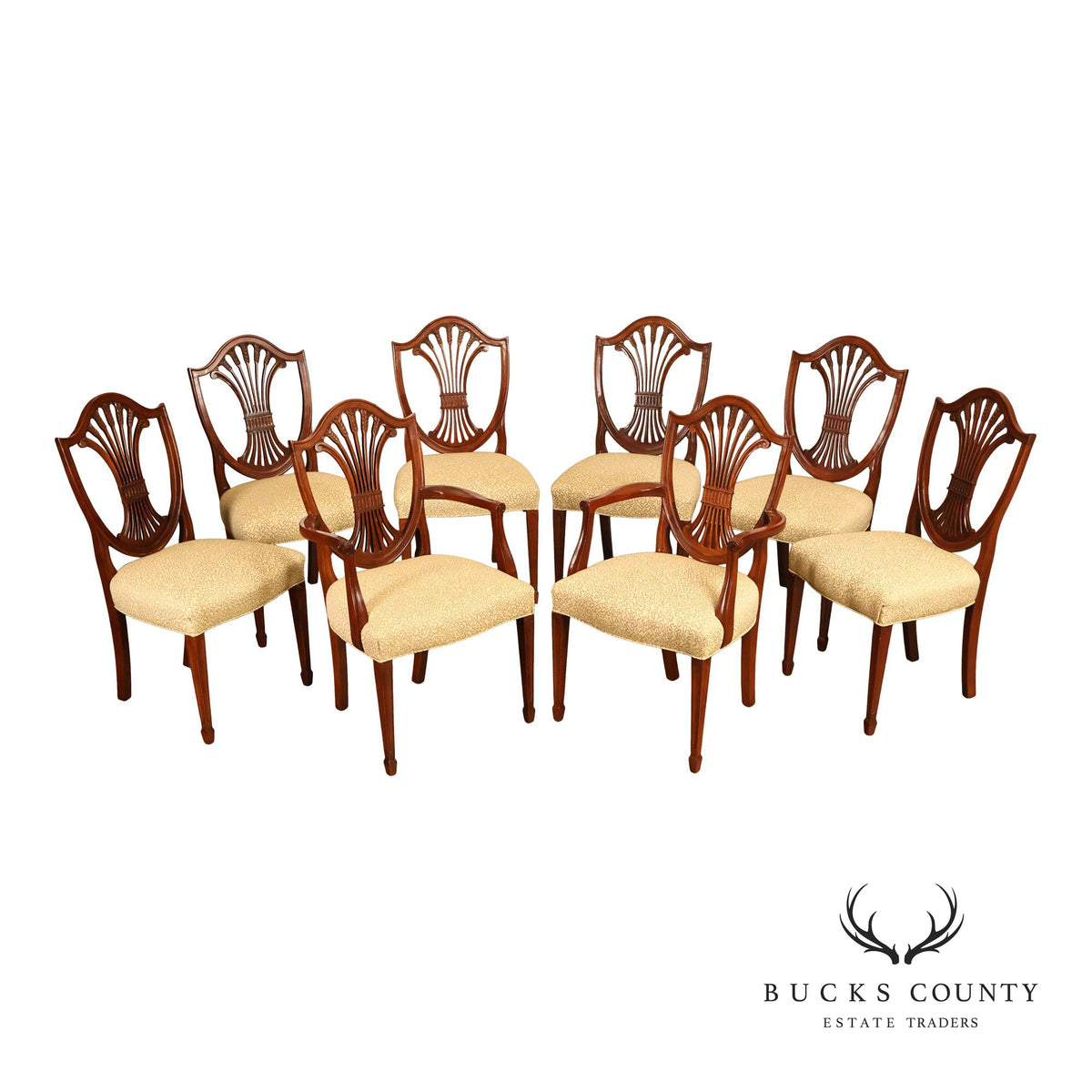 Stickley Hepplewhite Style Set of Eight Mahogany Shield Back Dining Chairs