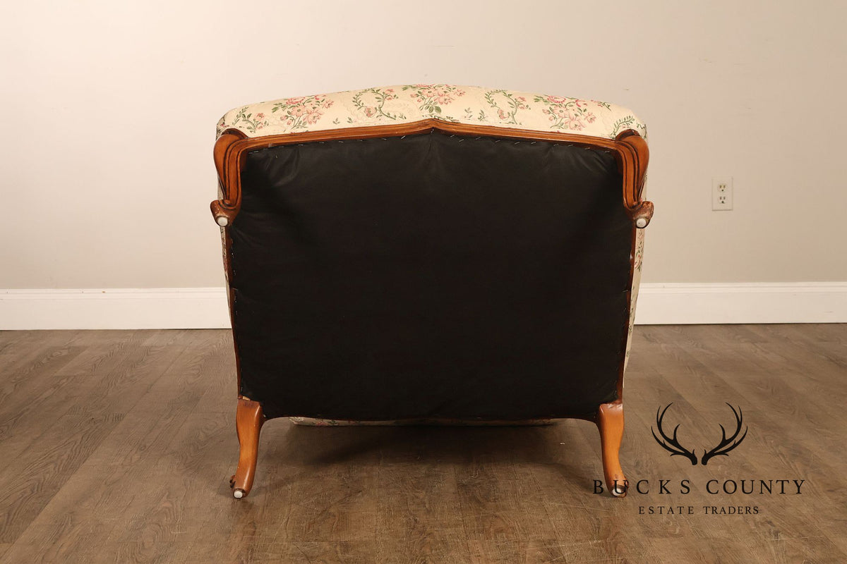French Louis XV Style Two Piece Chaise Lounge Chair With Ottoman