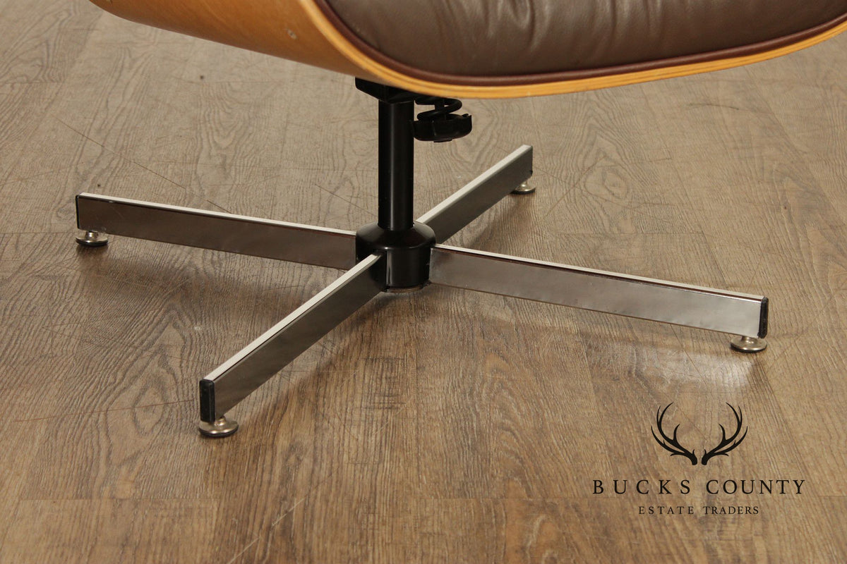 Eames Style Leather Swivel Chair with Ottoman