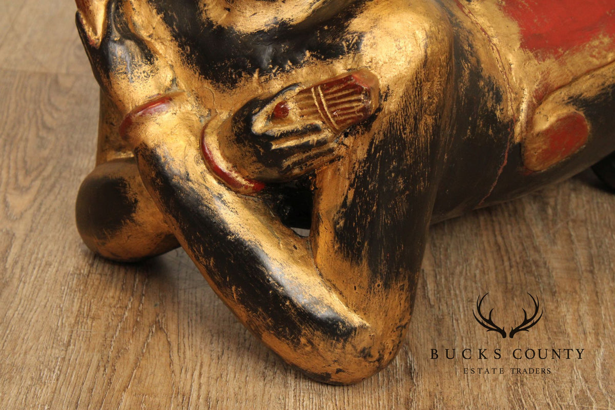 Vintage Thai Giltwood Temple Figure Stool