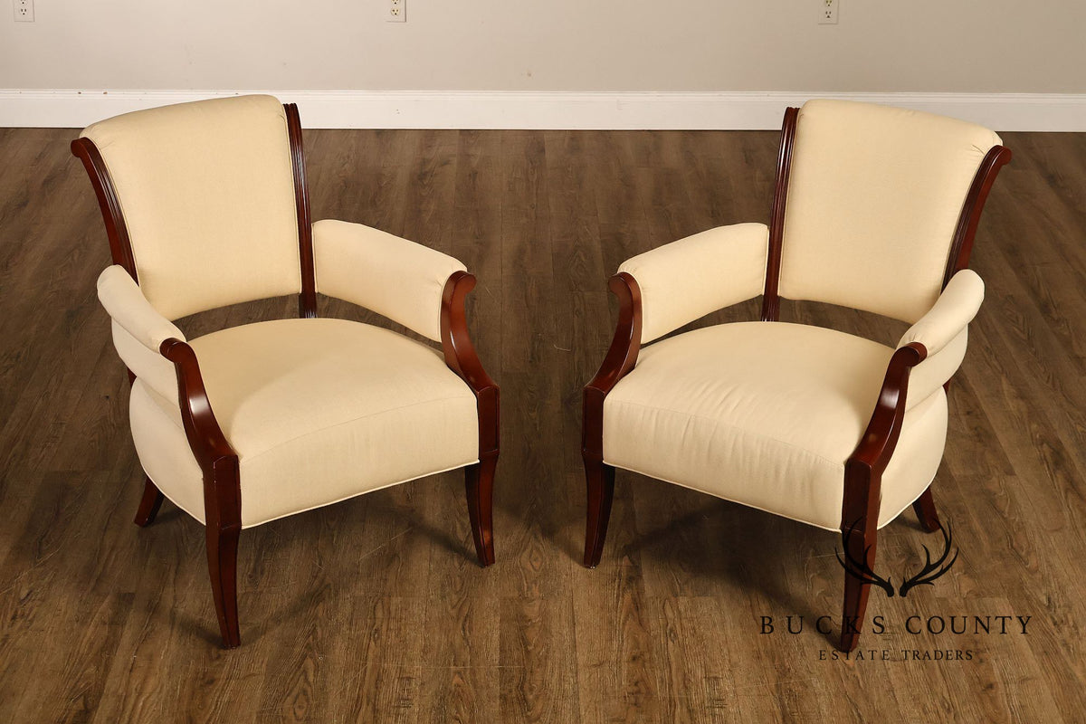 Baker French Art Deco Style Pair of Mahogany Armchairs